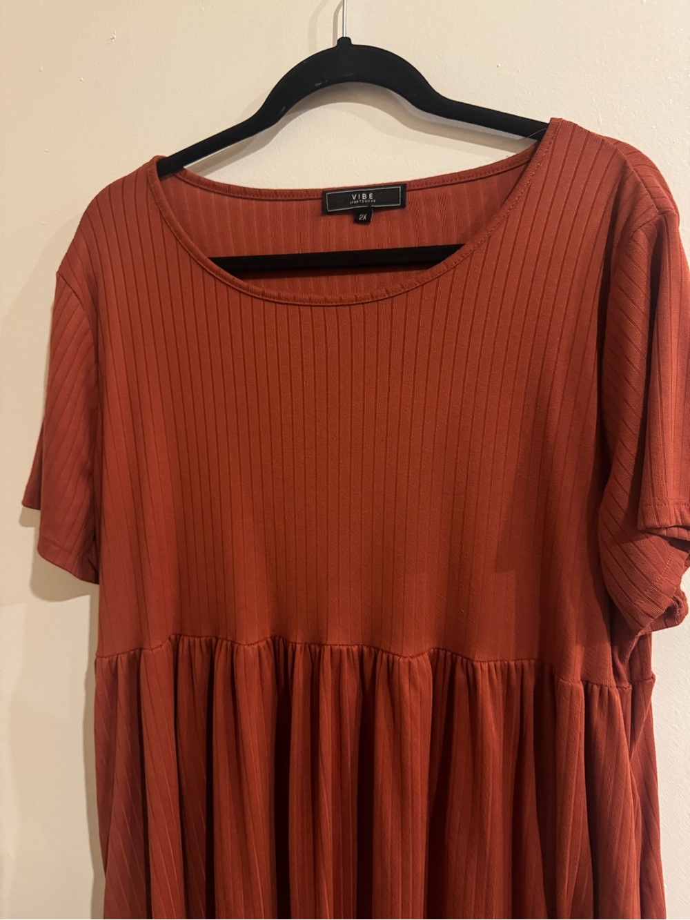 Vibe Ribbed Babydoll Dress in Terracotta - Picture 2 of 4